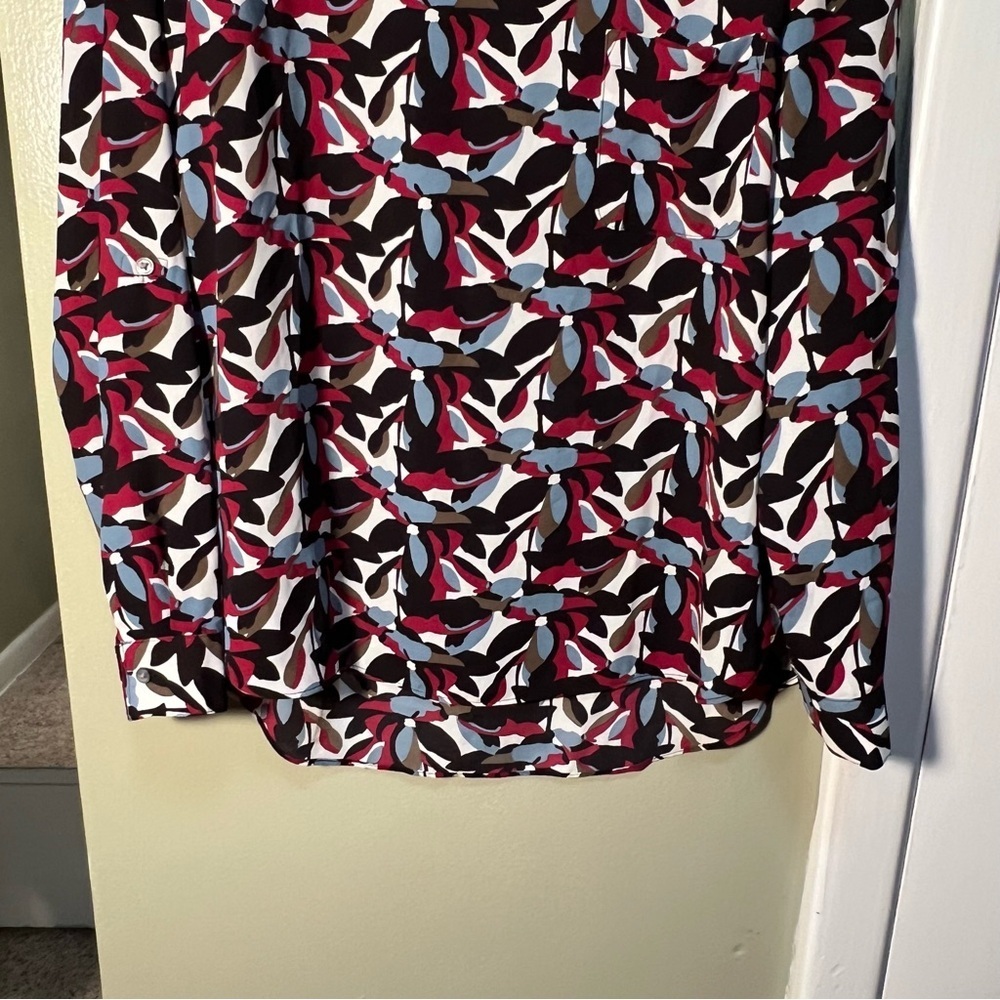 Loft Long Sleeve Blouse Chest Pocket Black White Floral S - Picture 3 of 10